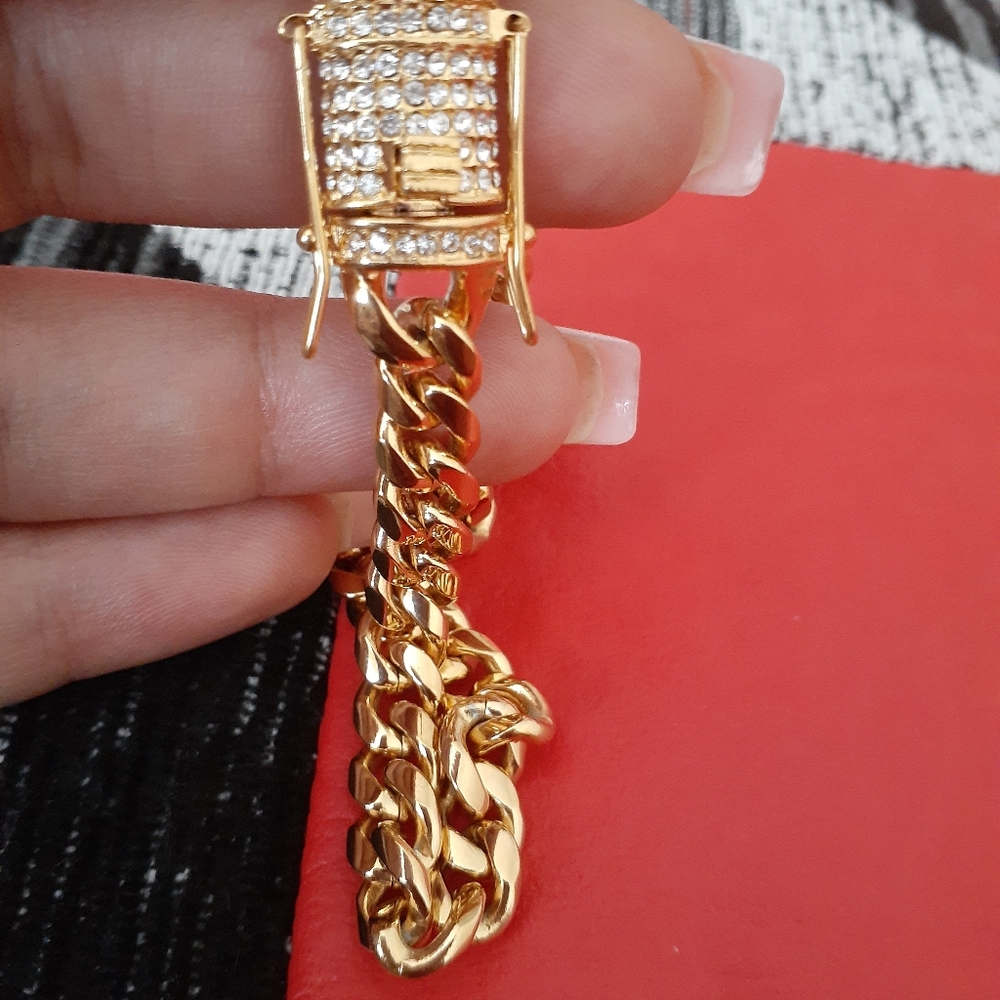 18k stainless steel overlay diamond lock bracelet